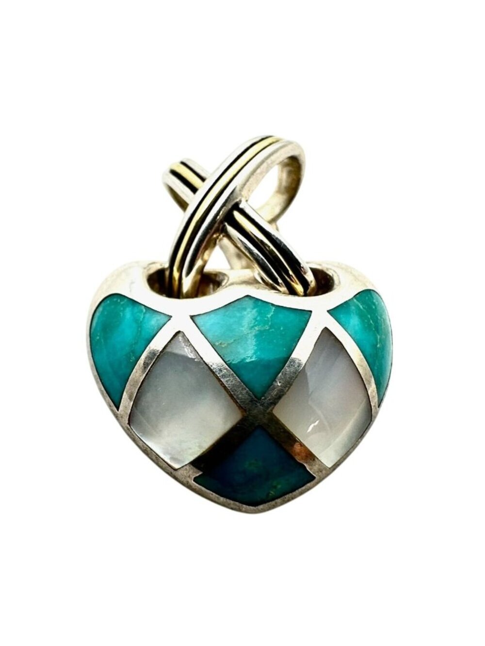 Eric Grossbardt 18K Gold Sterling Silver Pearl Turquoise Heart Pendant